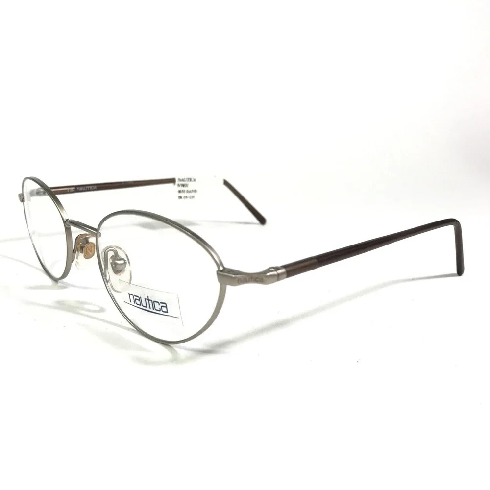 Nautica Eyeglasses Frames N7031 035 Brown Silver Round Full Rim 50-19-135